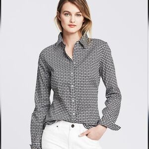Black and White Patterned Button-Up Shirt